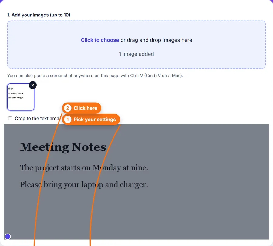 A screenshot with text added to Image to Text, with the rotate, crop and language options
