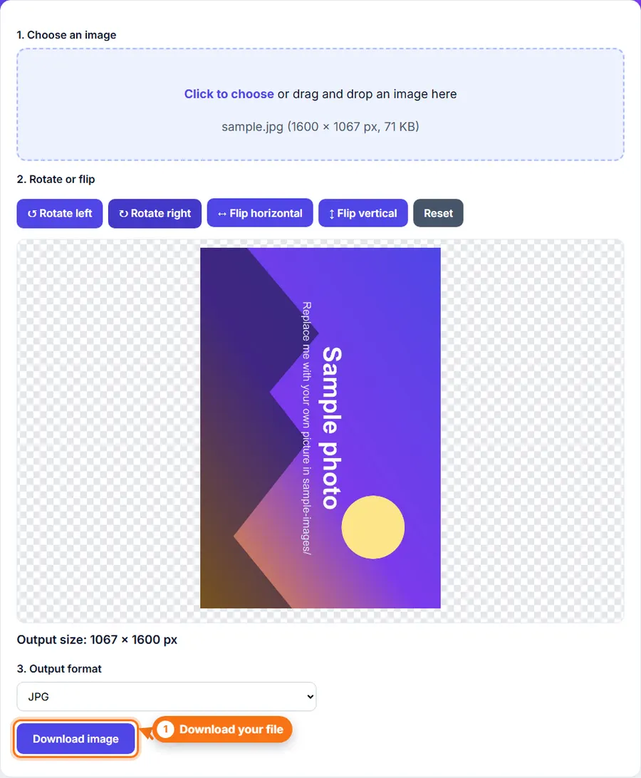 The same photo turned 90 degrees to the right, ready to download